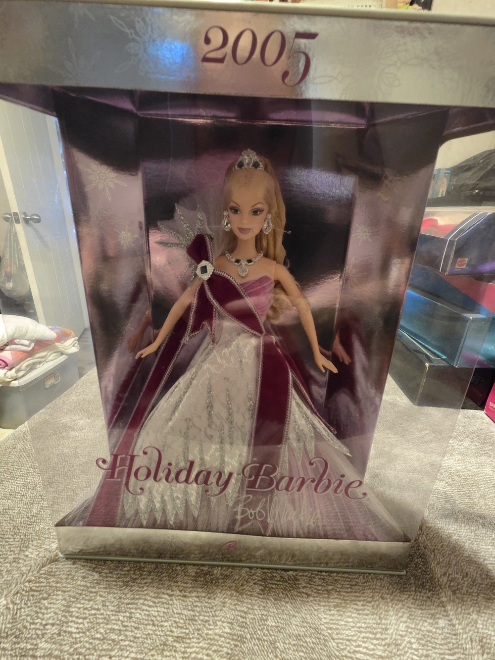 Mattel Holiday Barbie in Burgundy and White Gown with Tiara